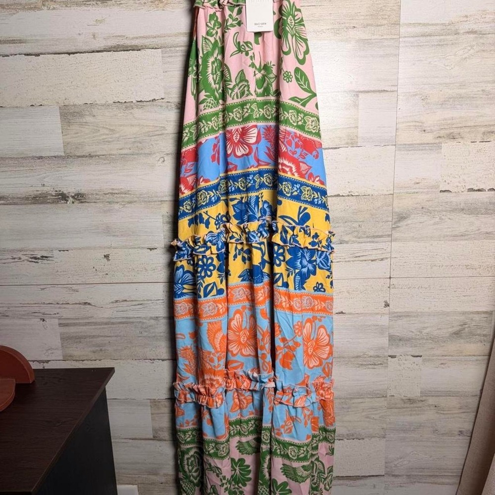 GRACE KARIN Colorful Floral Ruffle Maxi Dress NWT Size S